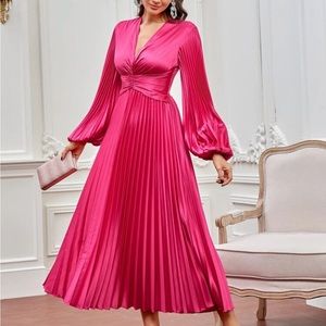 New Hot Pink Satin Dress | MIDI
